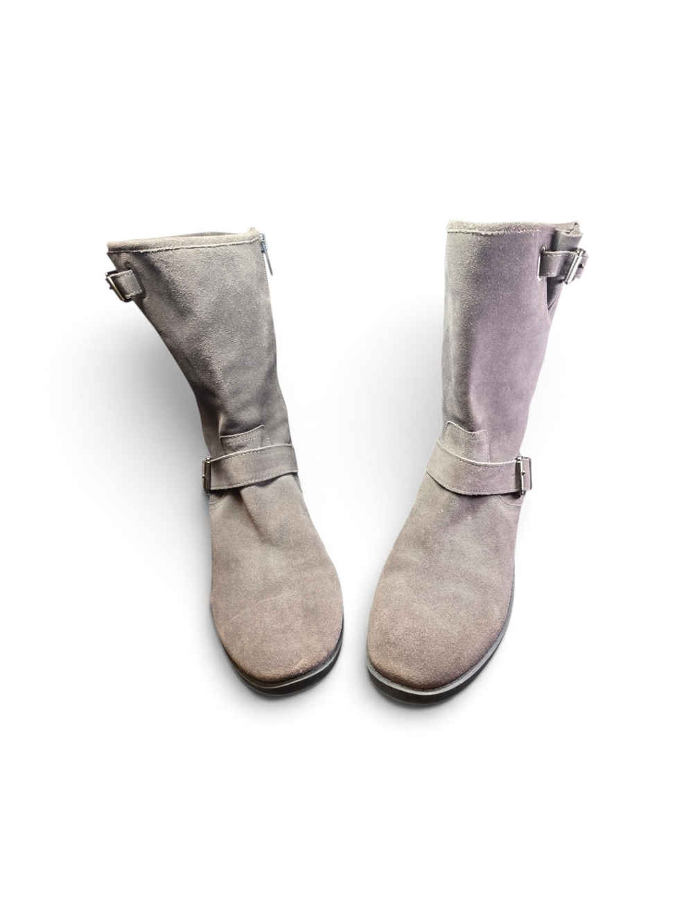 Vince Camuto Taupe Grey Suede Windy Moto Mid-Calf Buckle Boots Womens Size 9